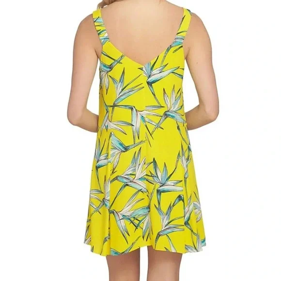 1. State Sunny Yellow Tropical Floral Mini Shift Dress Medium Vibrant Casual - Picture 11 of 12